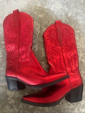 Jeffrey Campbell Red Western Embroidered Heeled Boots